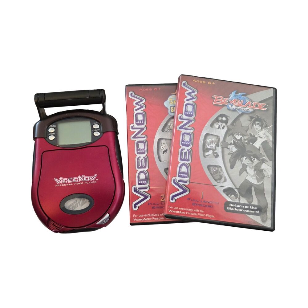 VideoNow Personal Video Player Red Tested Working + SpongeBob Beyblade Discs